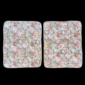 PAIR Std Quilted Floral Pillow Shams by Croscil - Pink Roses Violets Cottagecore